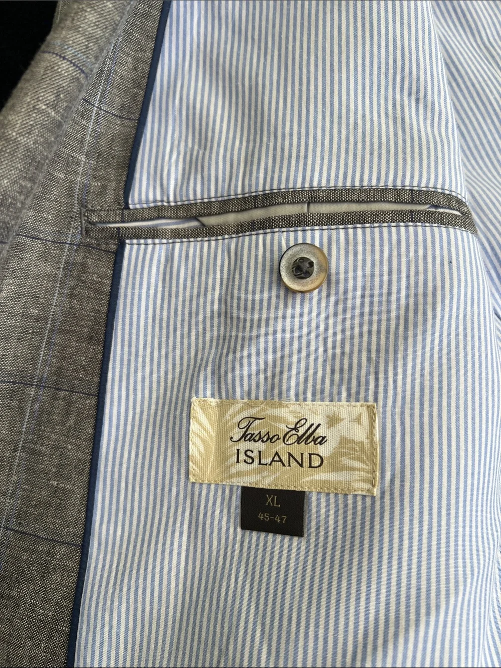 Linen & Cotton Tasso Elba Gray Windowpane Blazer with Blue Check